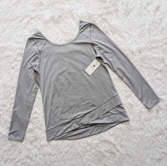 NWT Apana Grey Striped Scoop Back Long Sleeve Top - Picture 1 of 9